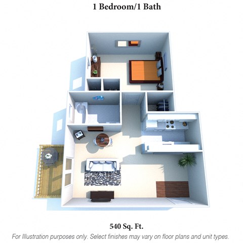 1 Bedroom 1 Bathroom Floor Plan at Crown Crossing Apartments, Amelia, 45102